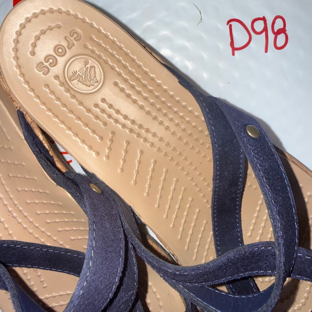 Crocs Leigh II Navy Blue Cork Wrap Wedge Sandals Womens Size 9